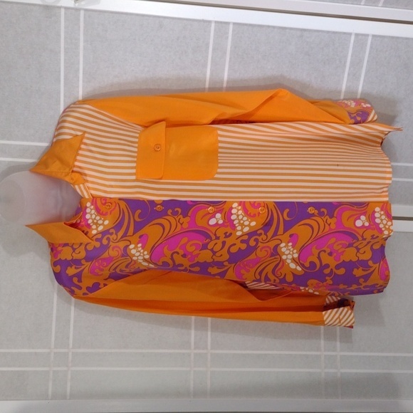 Designer silk button-down orange shirt - Picture 1 of 8